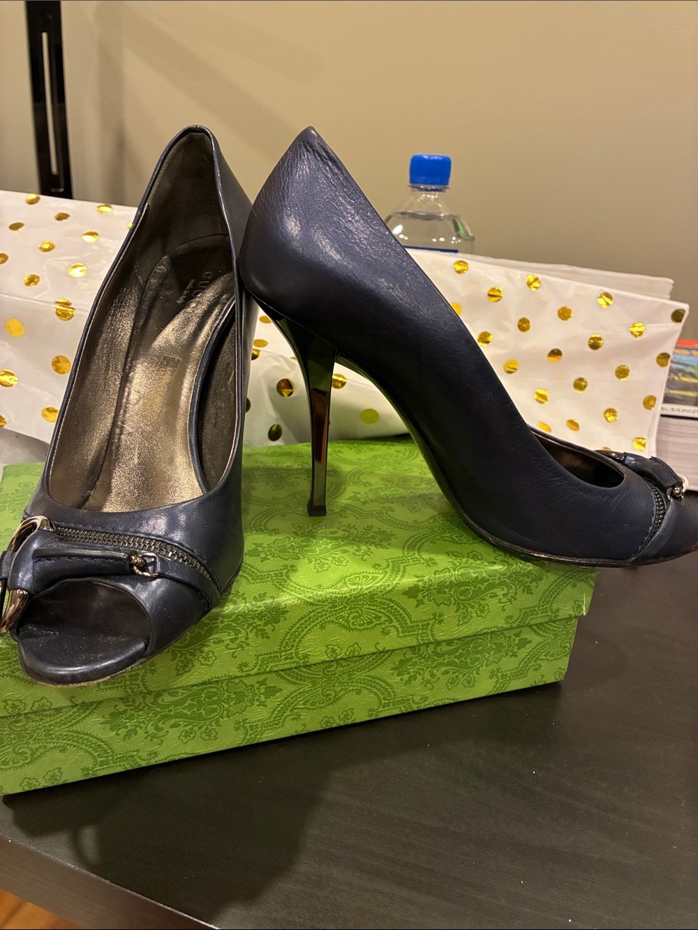 Gucci Navy Peep-Toe Stiletto Heels